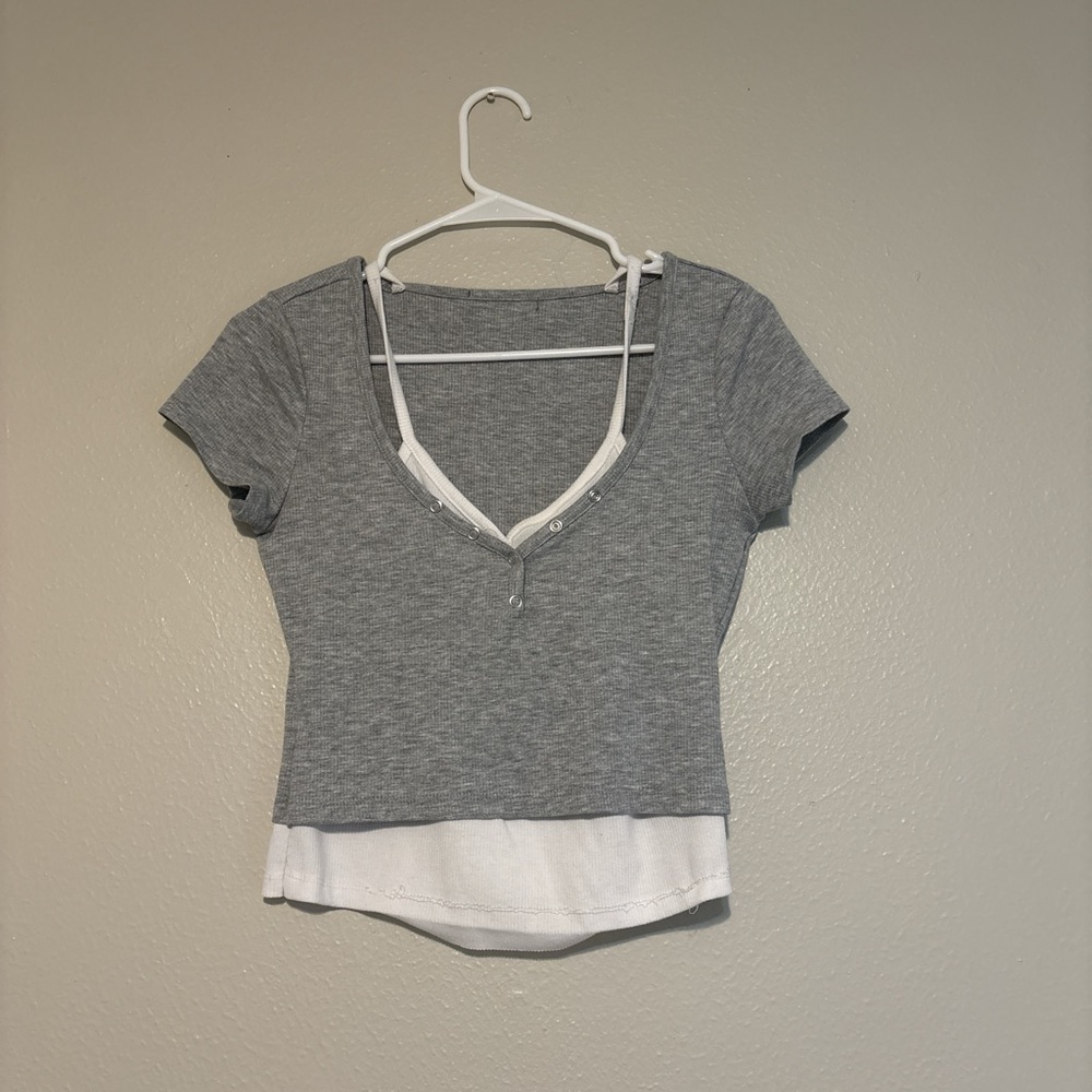 Gray and White Women's Top
